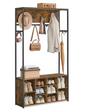 Industriële Kapstok met Schoenenrek – 4-in-1 Wandkapstok en Bank, 100×32×180 cm