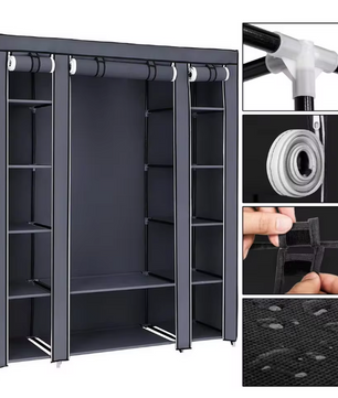 Draagbare Garderobe – Niet-Geweven Stof Kledingkast met Opbergplanken (150×45×175 cm)