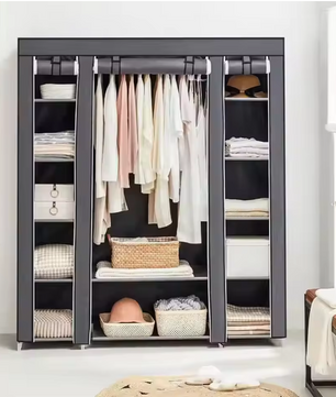 Draagbare Garderobe – Niet-Geweven Stof Kledingkast met Opbergplanken (150×45×175 cm)