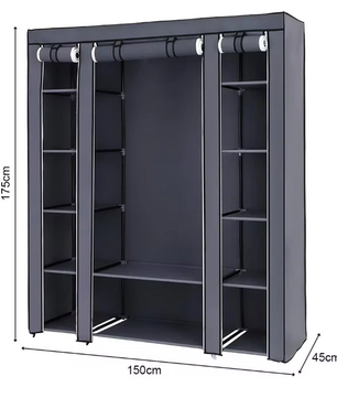 Draagbare Garderobe – Niet-Geweven Stof Kledingkast met Opbergplanken (150×45×175 cm)
