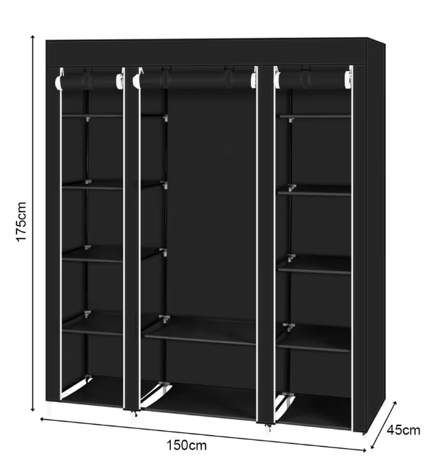 Draagbare Garderobe – Niet-Geweven Stof Kledingkast met Opbergplanken (150×45×175 cm)