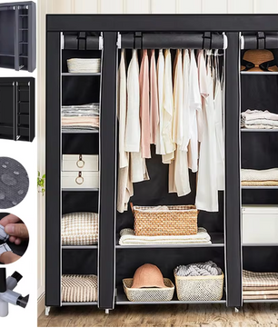 Draagbare Stoffen Kledingkast met Opbergplanken – 150×45×175 cm