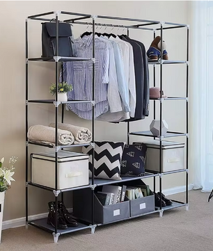 Draagbare Stoffen Kledingkast met Opbergplanken – 150×45×175 cm