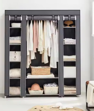 Draagbare Stoffen Kledingkast met Opbergplanken – 150×45×175 cm