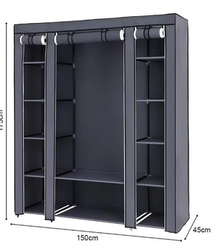 Draagbare Stoffen Kledingkast met Opbergplanken – 150×45×175 cm