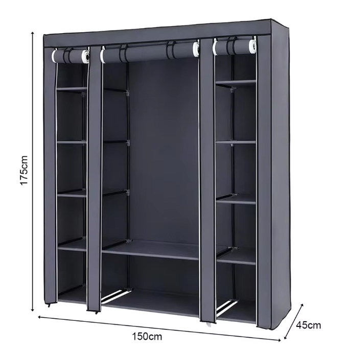 Draagbare Stoffen Kledingkast met Opbergplanken – 150×45×175 cm