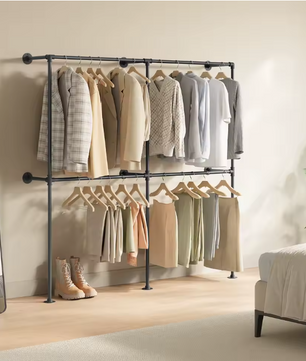 Wandgemonteerde Open Kledingkast – Industrieel Kledingrek met MDF-Planken