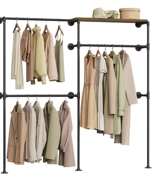 Wandgemonteerde Open Kledingkast – Industrieel Kledingrek met MDF-Planken