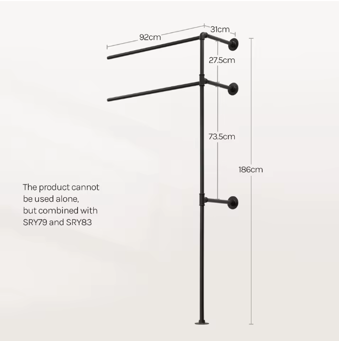 Wandgemonteerde Open Kledingkast – Industrieel Kledingrek met MDF-Planken