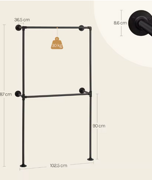 Wandgemonteerde Open Kledingkast – Industrieel Kledingrek met MDF-Planken