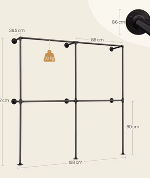Wandgemonteerde Open Kledingkast – Industrieel Kledingrek met MDF-Planken