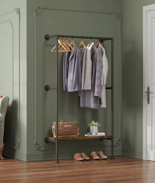 Wandgemonteerde Kledingkast – Industrieel Kledingrek met MDF Plank en Stalen Buis