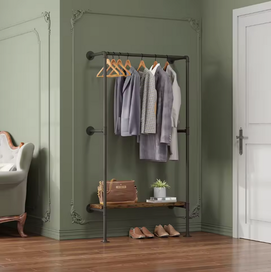 Wandgemonteerde Kledingkast – Industrieel Kledingrek met MDF Plank en Stalen Buis