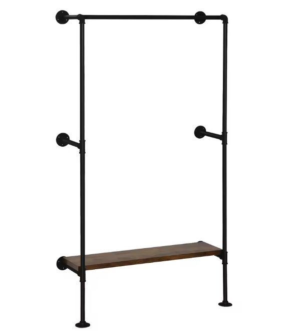 Wandgemonteerde Kledingkast – Industrieel Kledingrek met MDF Plank en Stalen Buis