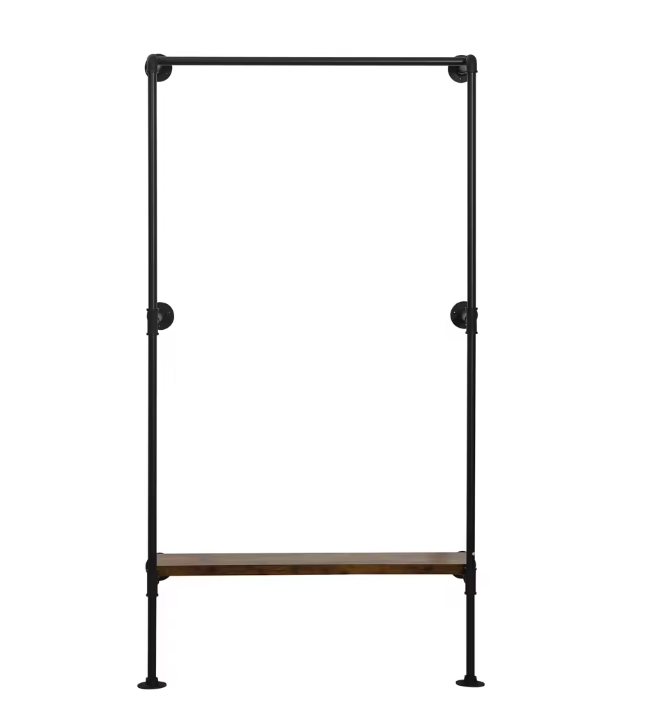 Wandgemonteerde Kledingkast – Industrieel Kledingrek met MDF Plank en Stalen Buis