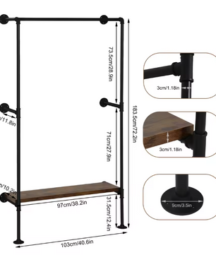 Wandgemonteerde Kledingkast – Industrieel Kledingrek met MDF Plank en Stalen Buis