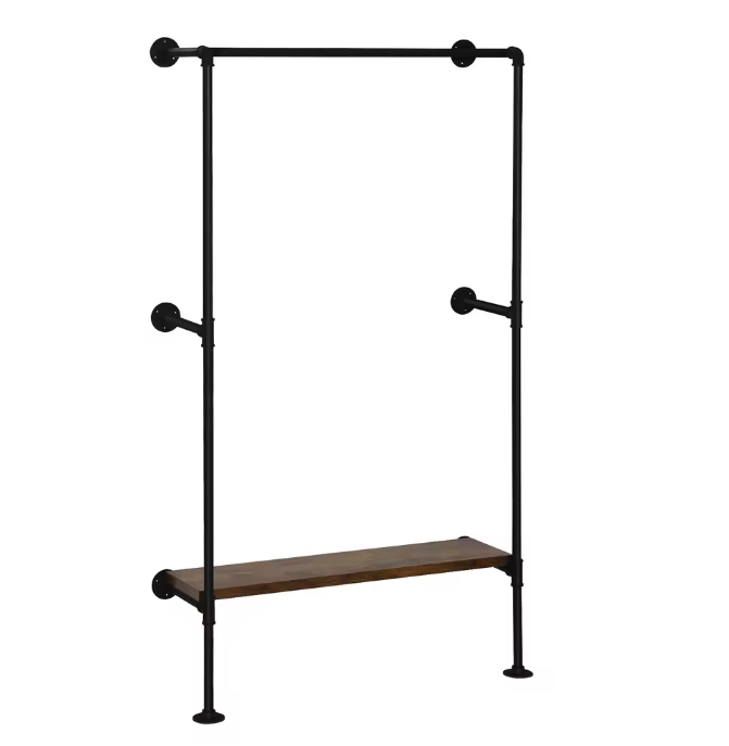 Wandgemonteerde Kledingkast – Industrieel Kledingrek met MDF Plank en Stalen Buis