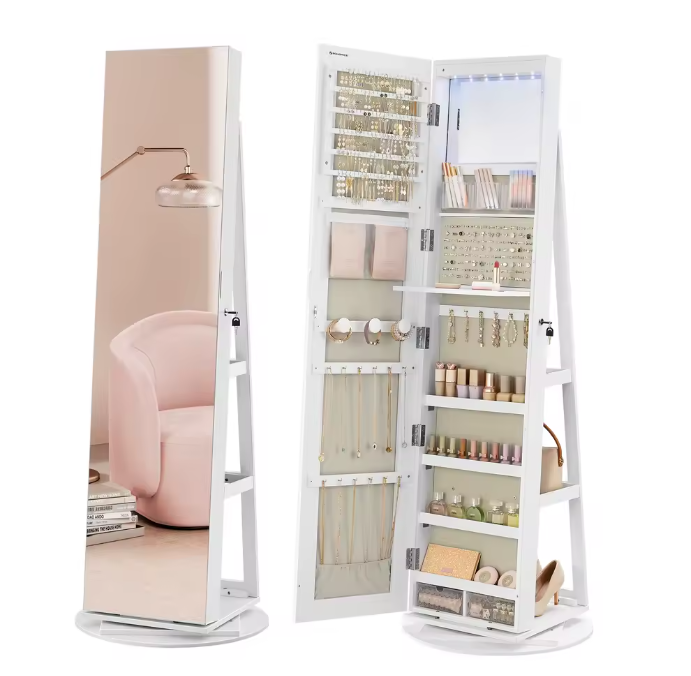 Sieradenkast met LED en Spiegel – 360° Draaibaar met Planken