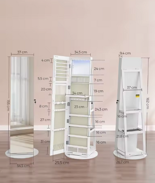Sieradenkast met LED en Spiegel – 360° Draaibaar met Planken