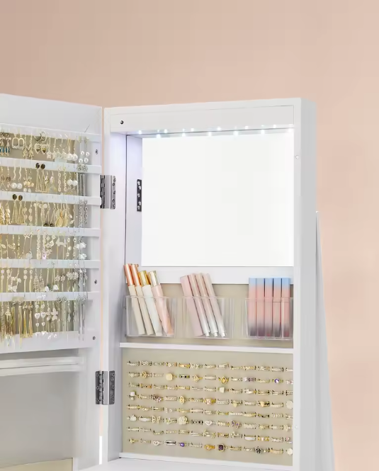 Sieradenkast met LED en Spiegel – 360° Draaibaar met Planken