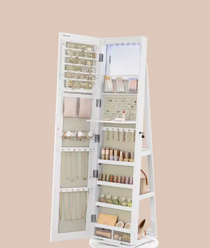 Sieradenkast met LED en Spiegel – 360° Draaibaar met Planken