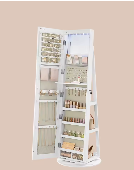 Sieradenkast met LED en Spiegel – 360° Draaibaar met Planken