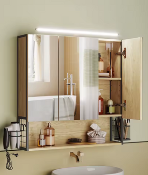 Badkamer Spiegelkast – Wandkast met Verlichtingskabel en Opbergruimte