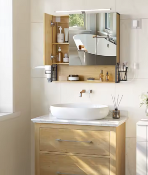 Badkamer Spiegelkast – Wandkast met Verlichtingskabel en Opbergruimte