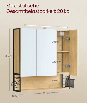 Badkamer Spiegelkast – Wandkast met Verlichtingskabel en Opbergruimte