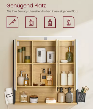 Badkamer Spiegelkast – Wandkast met Verlichtingskabel en Opbergruimte