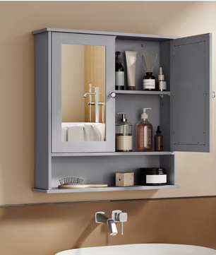 Badkamer Spiegelkast – 2 Spiegeldeuren en Verstelbare Plank