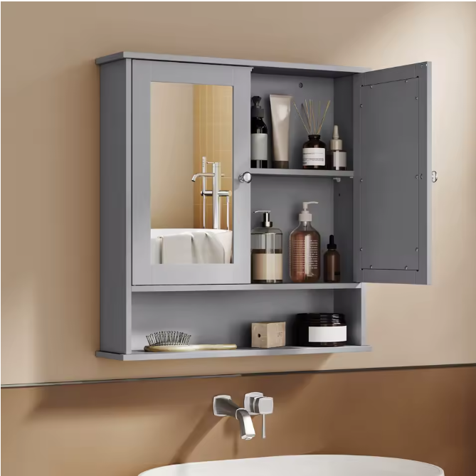 Badkamer Spiegelkast – 2 Spiegeldeuren en Verstelbare Plank