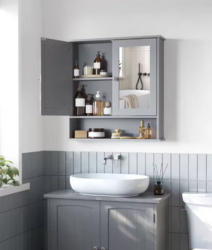 Badkamer Spiegelkast – 2 Spiegeldeuren en Verstelbare Plank