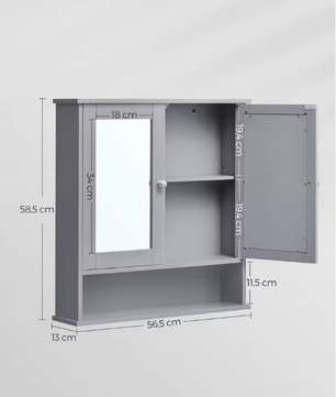 Badkamer Spiegelkast – 2 Spiegeldeuren en Verstelbare Plank