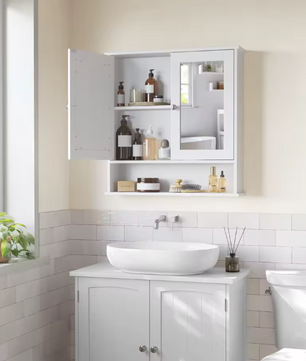 Badkamer Spiegelkast – 2 Spiegeldeuren en Verstelbare Plank