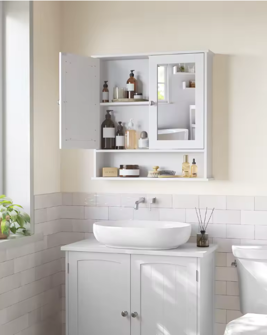 Badkamer Spiegelkast – 2 Spiegeldeuren en Verstelbare Plank