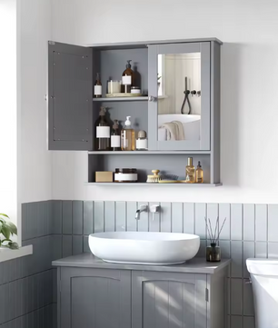 Badkamer Spiegelkast – 2 Spiegeldeuren en Verstelbare Plank