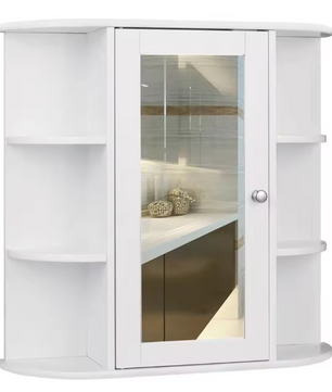 Witte Badkamer Spiegelkast – Hangende Wandkast met Verstelbare Planken