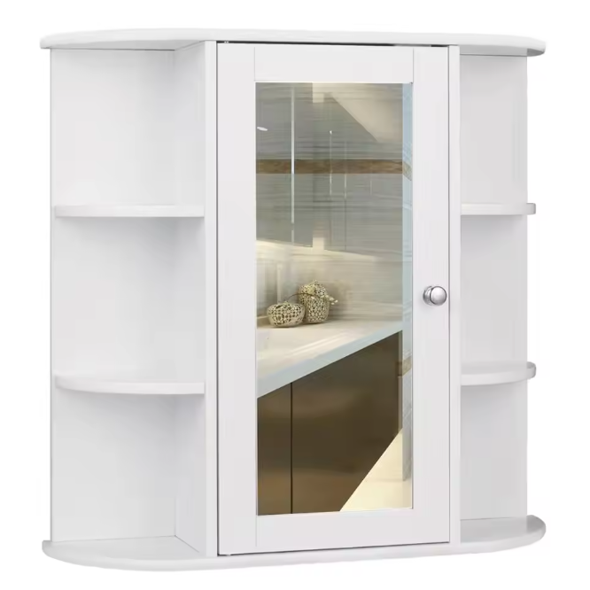 Witte Badkamer Spiegelkast – Hangende Wandkast met Verstelbare Planken