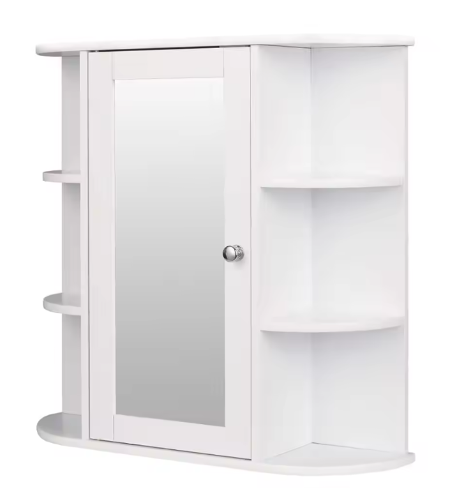 Witte Badkamer Spiegelkast – Hangende Wandkast met Verstelbare Planken