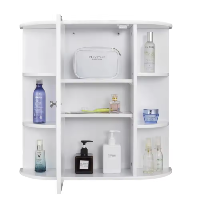 Witte Badkamer Spiegelkast – Hangende Wandkast met Verstelbare Planken