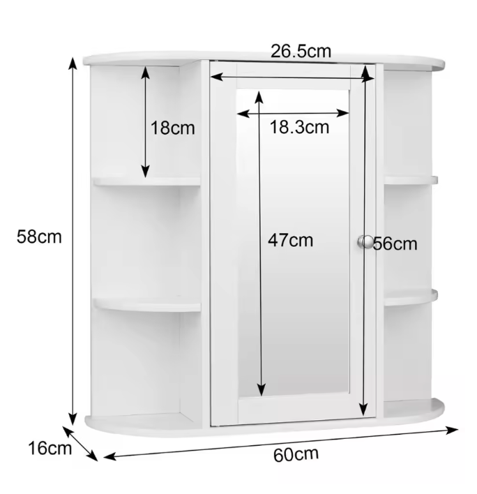 Witte Badkamer Spiegelkast – Hangende Wandkast met Verstelbare Planken