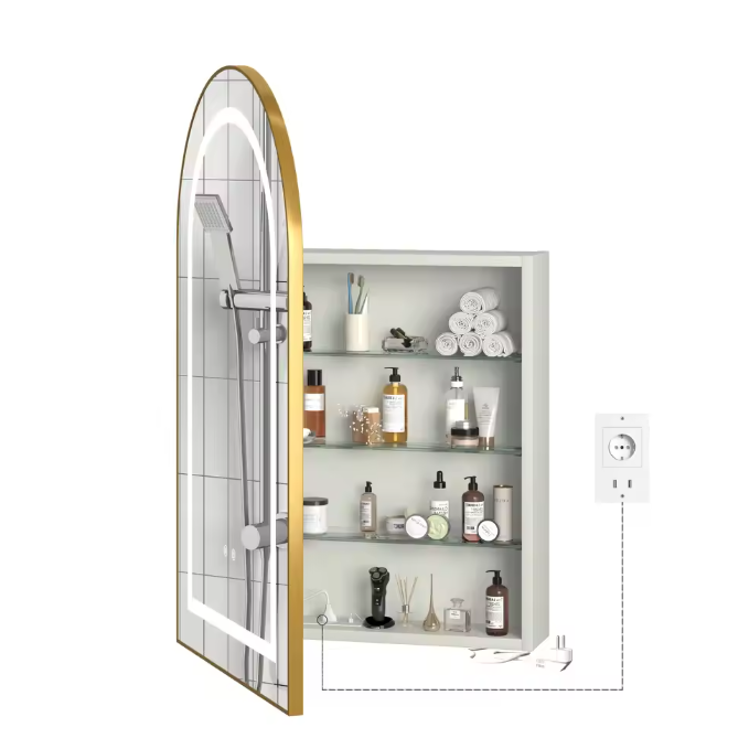 Massief Houten Badkamer Spiegelkast – LED, Anti-condens en Opbergruimte