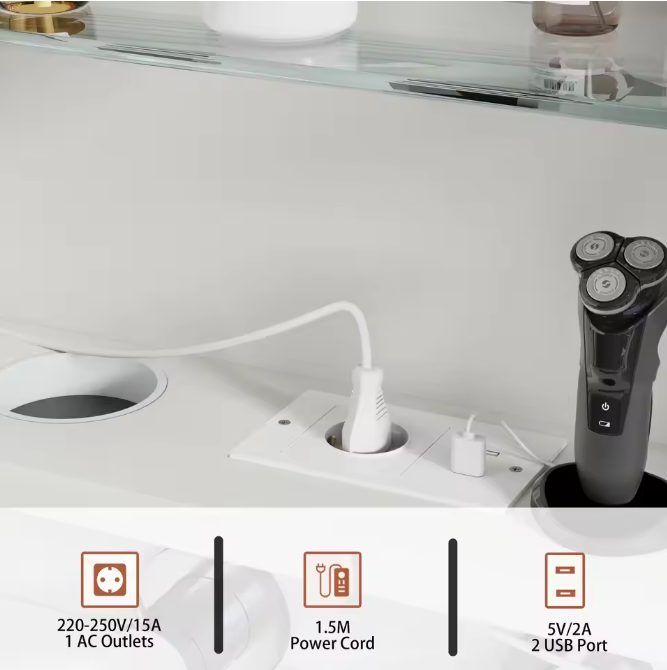 Massief Houten Badkamer Spiegelkast – LED, Anti-condens en Opbergruimte