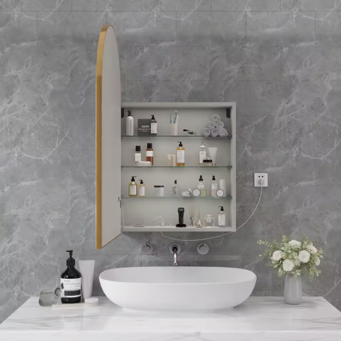 Massief Houten Badkamer Spiegelkast – LED, Anti-condens en Opbergruimte