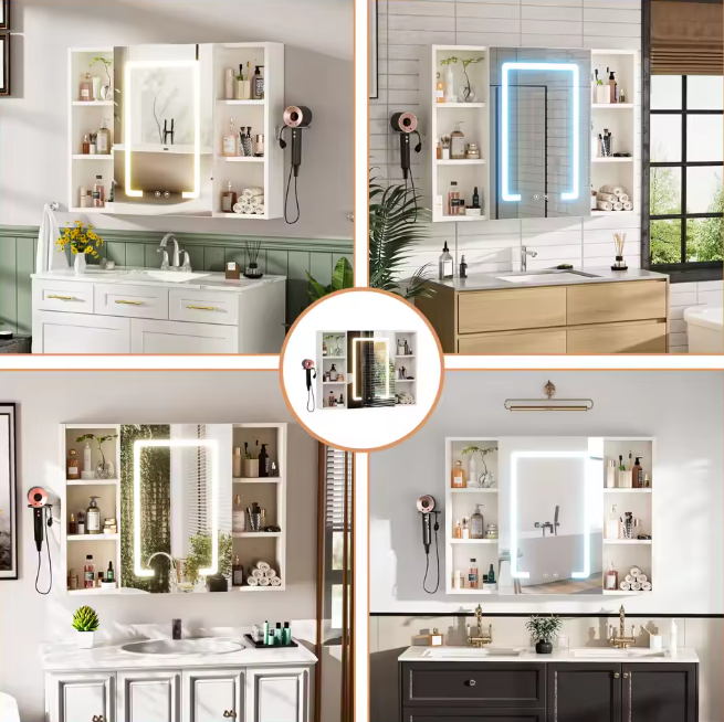 Nordic Aluminium Badkamer Spiegelkast – LED, Anti-condens en Opbergruimte