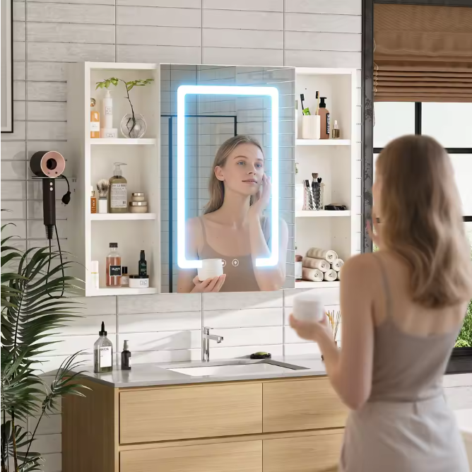 Nordic Aluminium Badkamer Spiegelkast – LED, Anti-condens en Opbergruimte