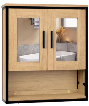 Hangende Badkamerkast met 2 Spiegels – Wandkast met Verstelbare Planken