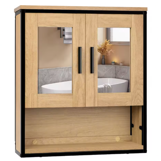 Hangende Badkamerkast met 2 Spiegels – Wandkast met Verstelbare Planken