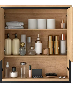 Hangende Badkamerkast met 2 Spiegels – Wandkast met Verstelbare Planken